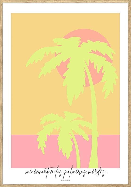 Konstposter med två limegröna palmer