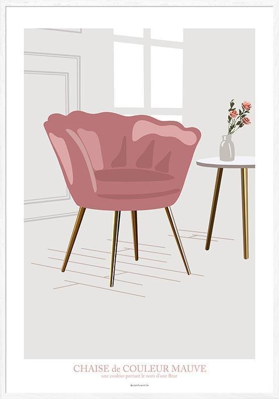 Poster av designat vardagsrum med stol