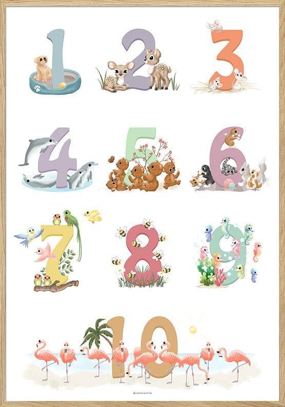 Nummerposter med djur för pojkar