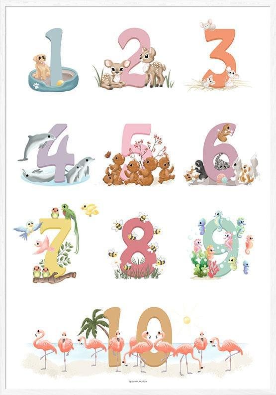 Nummerposter med djur för flicka