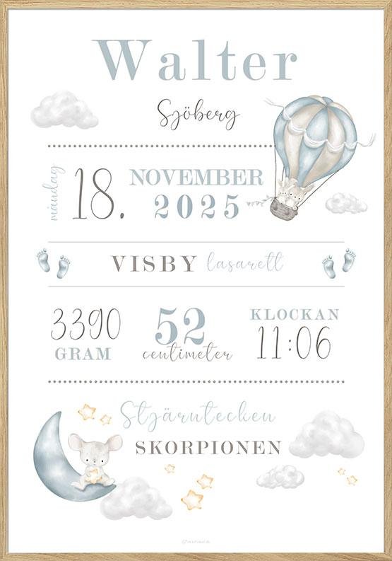 Födelsetavla pojke - himmeltema