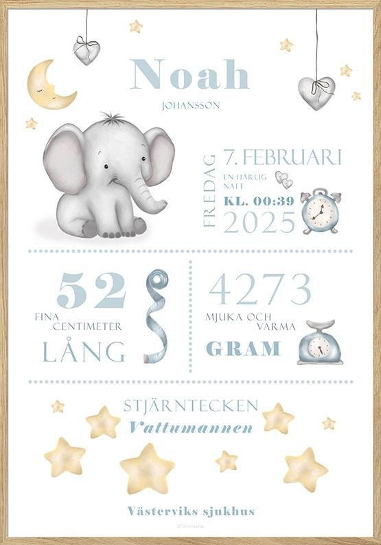 Dopskylt med elefant för pojke