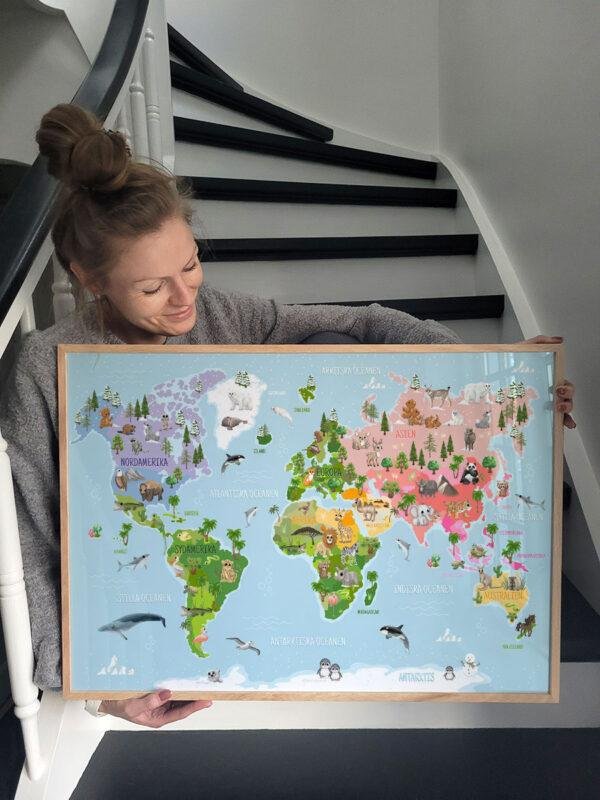 Världskarta för barn - Poster med djur