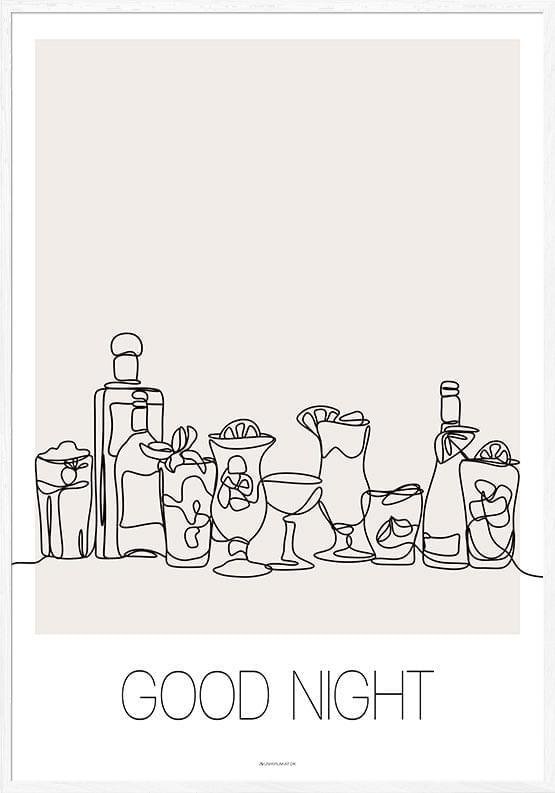 Linjeritningsaffisch med cocktails - God natt