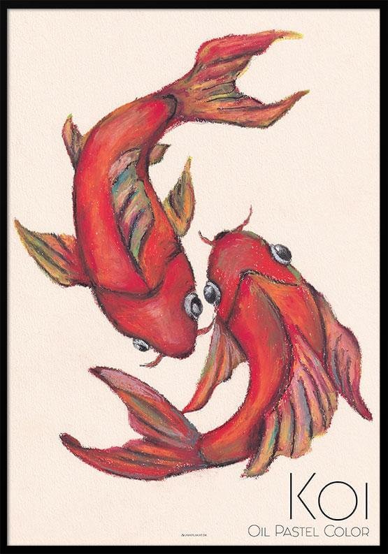 Koi-affisch - teckning med oljepasteller