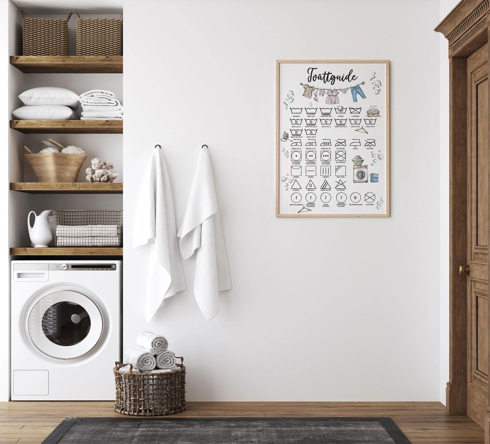 Tvättposter – Handritad tvättguide med tvättråd