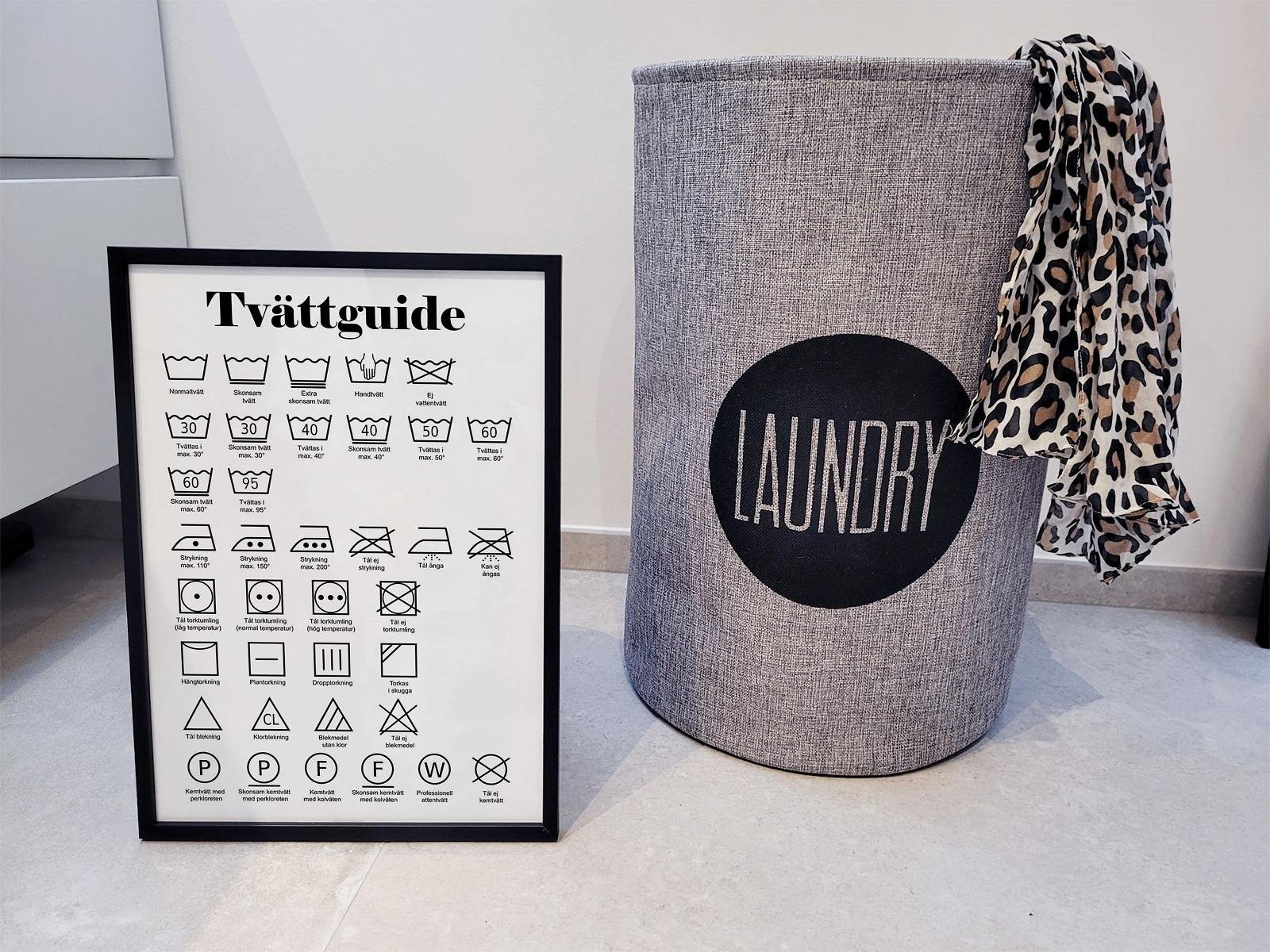 Tvättposter med tvättråd och symboler