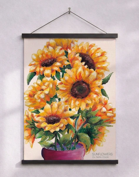 Sunflowers affisch - oljepastellteckning