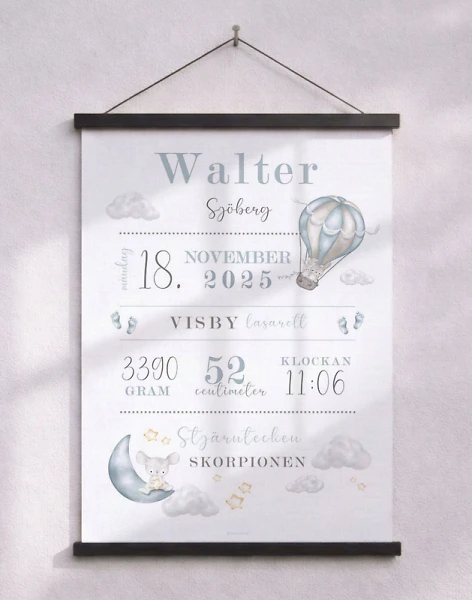 Födelsetavla med himmel och luftballong - pojke