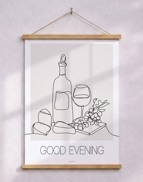 Enradig affisch med vin och ost - Good evening
