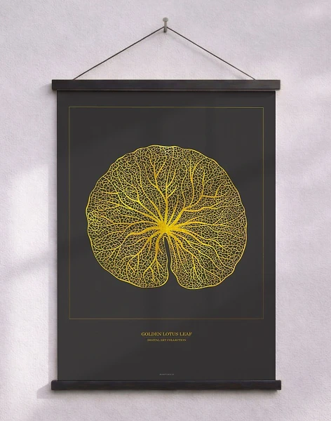 Konstposter med grafisk guldeffekt - Golden Lotus Leaf
