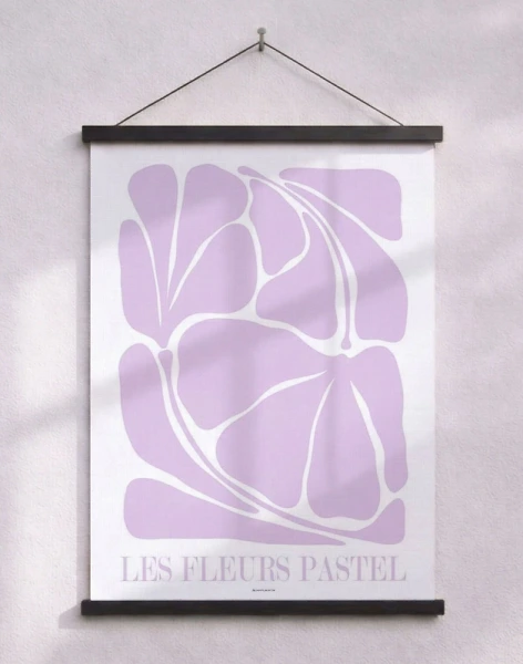 Les fleurs pastel - grafisk konstaffisch i ljuslila