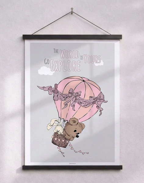 Barnposter - Björn och kanin på promenad