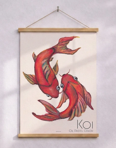 Koi - rita med oljepastellkritor