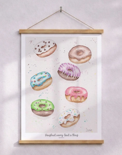 Doughnut affisch - handmålad akvarell
