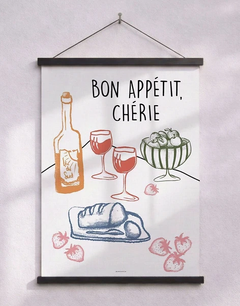 Bon appetit cherie - Festlig mat- och vinaffisch