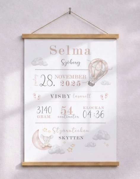 Födelseposter med himmeltema till flicka