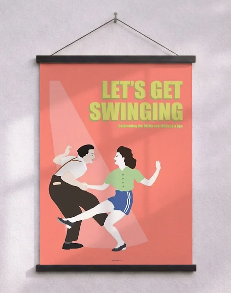 Let's get swinging - färgglad affisch med jazzdans
