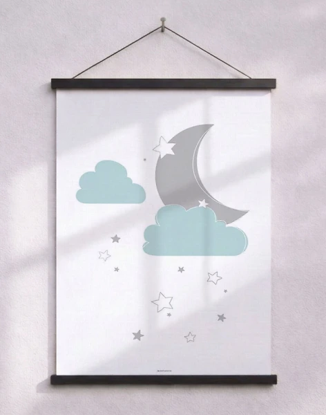 Barnposter med moln, måne och stjärnor