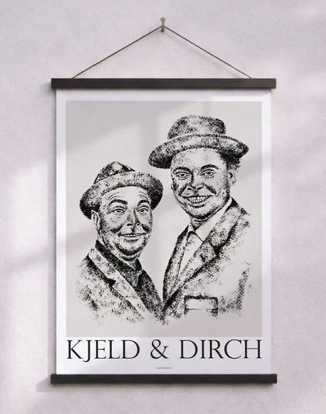 Kjeld och Dirch - affisch med kolteckning