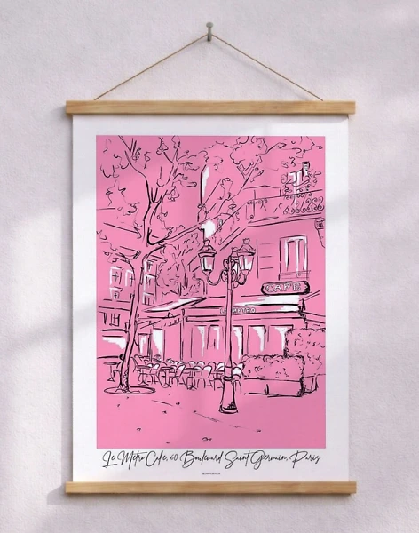 Färgglad affisch - Le Metro Cafe i Paris