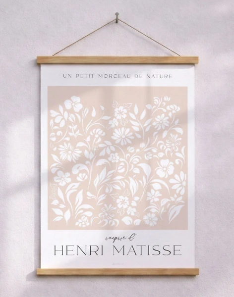 Matisse-inspirerad affisch med blommönster (blå eller rosa)