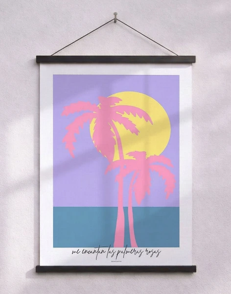 Konstposter - Två rosa palmer