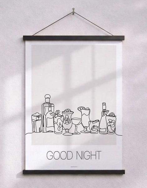 Linjeteckningsaffisch med cocktails - Good night