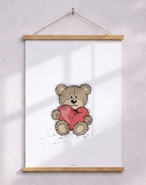 Casual lines nallebjörn med hjärta poster
