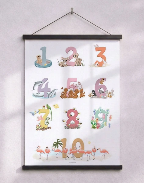 Sifferposter för tjej - lär dig siffrorna från 1 till 10 med djur