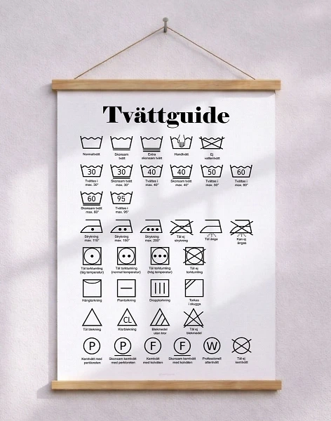 Tvättposter med tvättråd och symboler