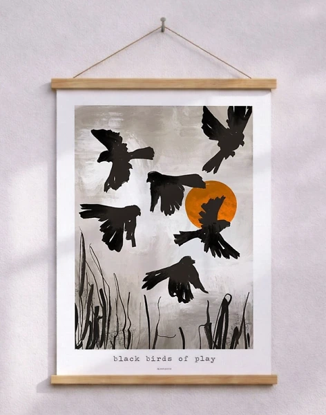 Konstposter - lekfulla svarta fåglar