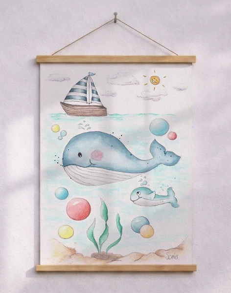 Barnposter med val och skepp