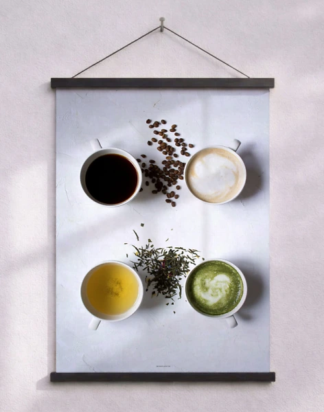 Kaffe eller te? Affisch med kaffe och te