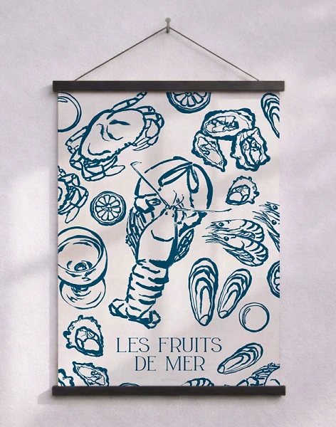 Affisch med skaldjur - Les fruits de mer