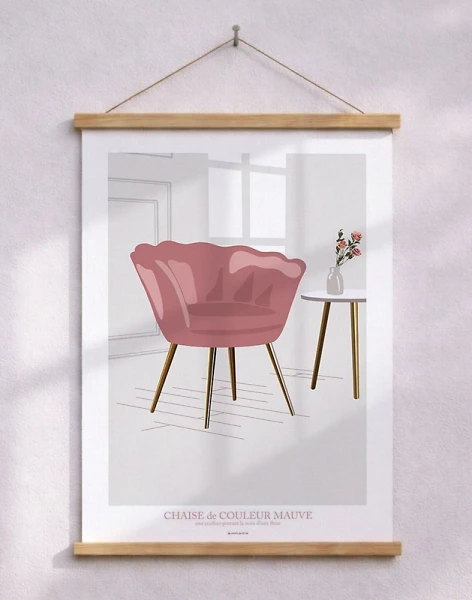 Grafisk poster - stol i färgen mauve