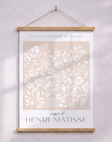 Matisse-inspirerad affisch med blommönster (blå eller rosa)