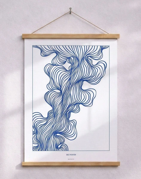 Blu waves - poster med abstrakt blått mönster