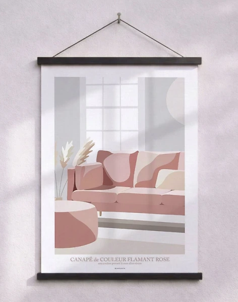 Grafisk poster - flamingofärgad soffa