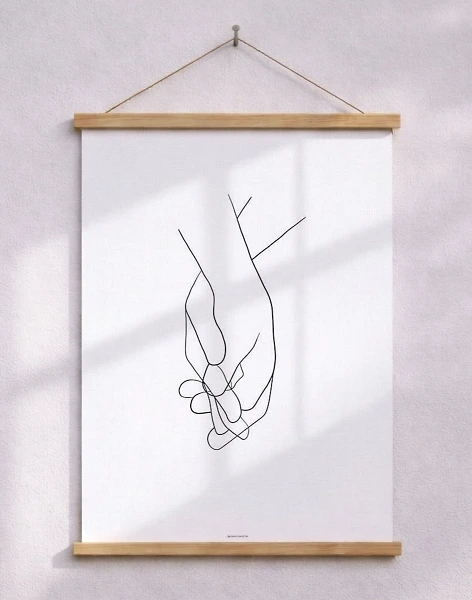 One line drawing - Holding hands poster