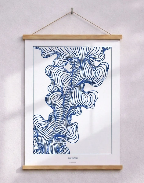 Blu waves - poster med abstrakt blått mönster