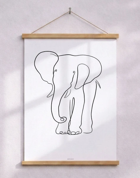 Linjeteckning - Poster med elefant