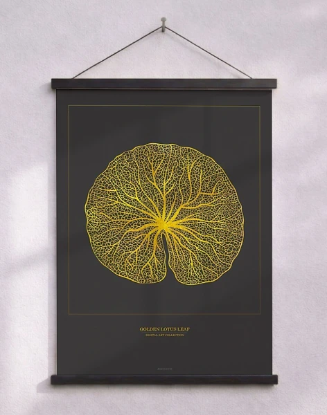 Konstposter med grafisk guldeffekt - Golden Lotus Leaf