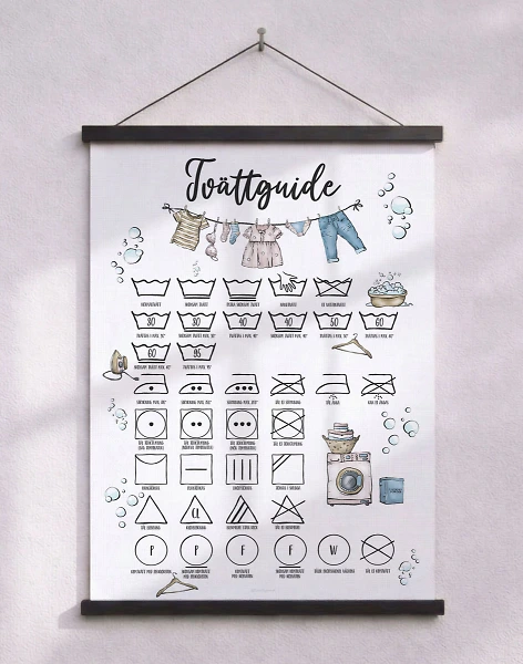 Tvättposter – Handritad tvättguide med tvättråd