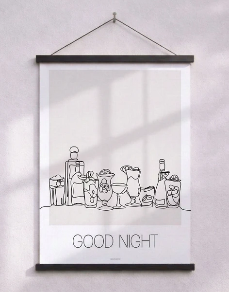 Linjeteckningsaffisch med cocktails - Good night
