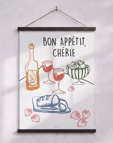 Bon appetit cherie - Festlig mat- och vinaffisch