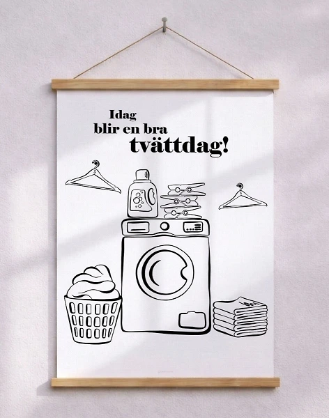 Tvättguide-poster med redskap