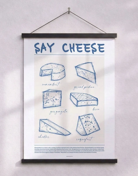 Affisch med ostar – ostarffisch med 6 läckra ostsorter