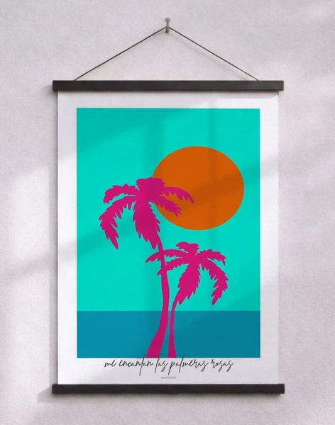 Konstposter - Två neonrosa palmer