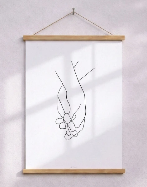 One line drawing - Holding hands poster